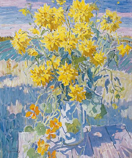 unknow artist September Yellow flowers France oil painting art